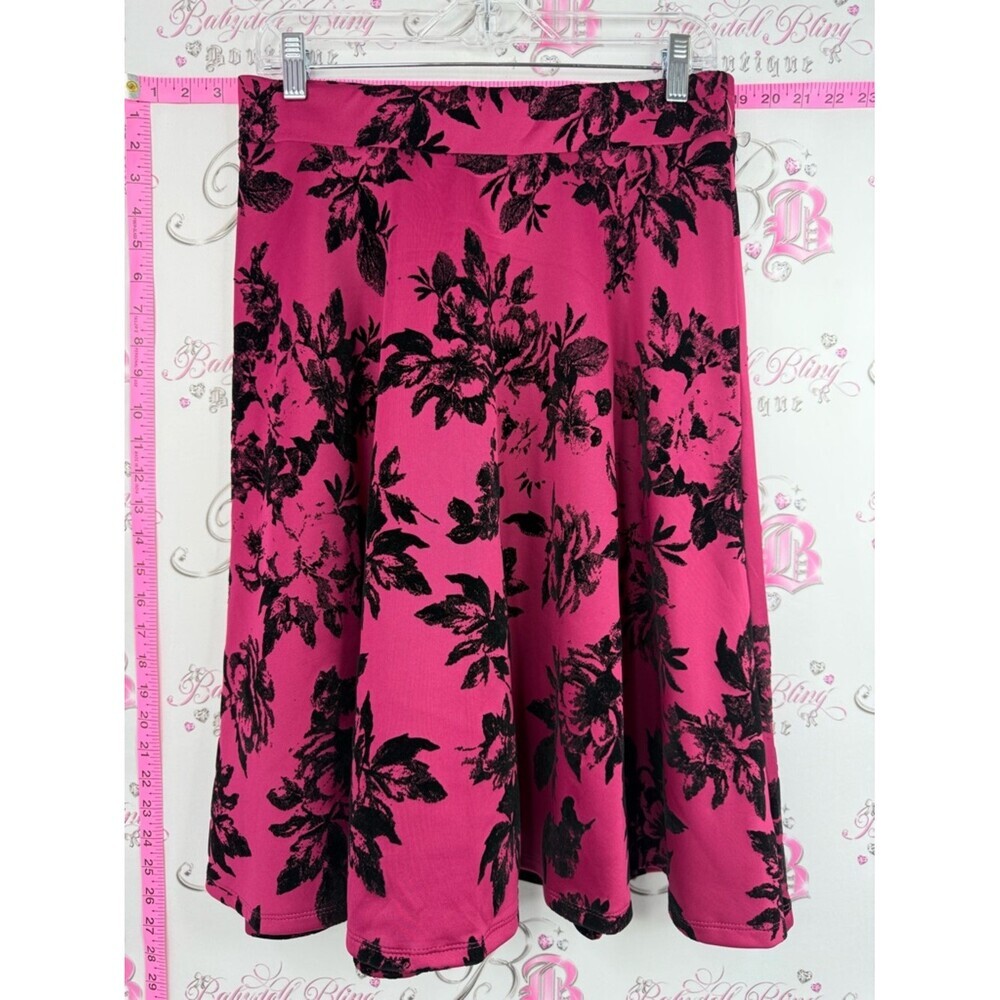 Faith and Joy Skater Skirt with Black Floral Print flowly Pink + black